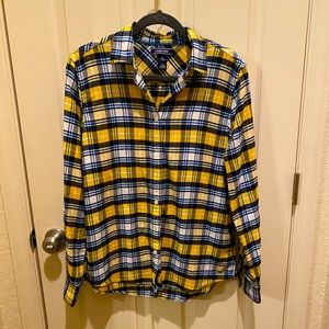 Lands’ End Women’s Yellow and Blue Plaid Flannel